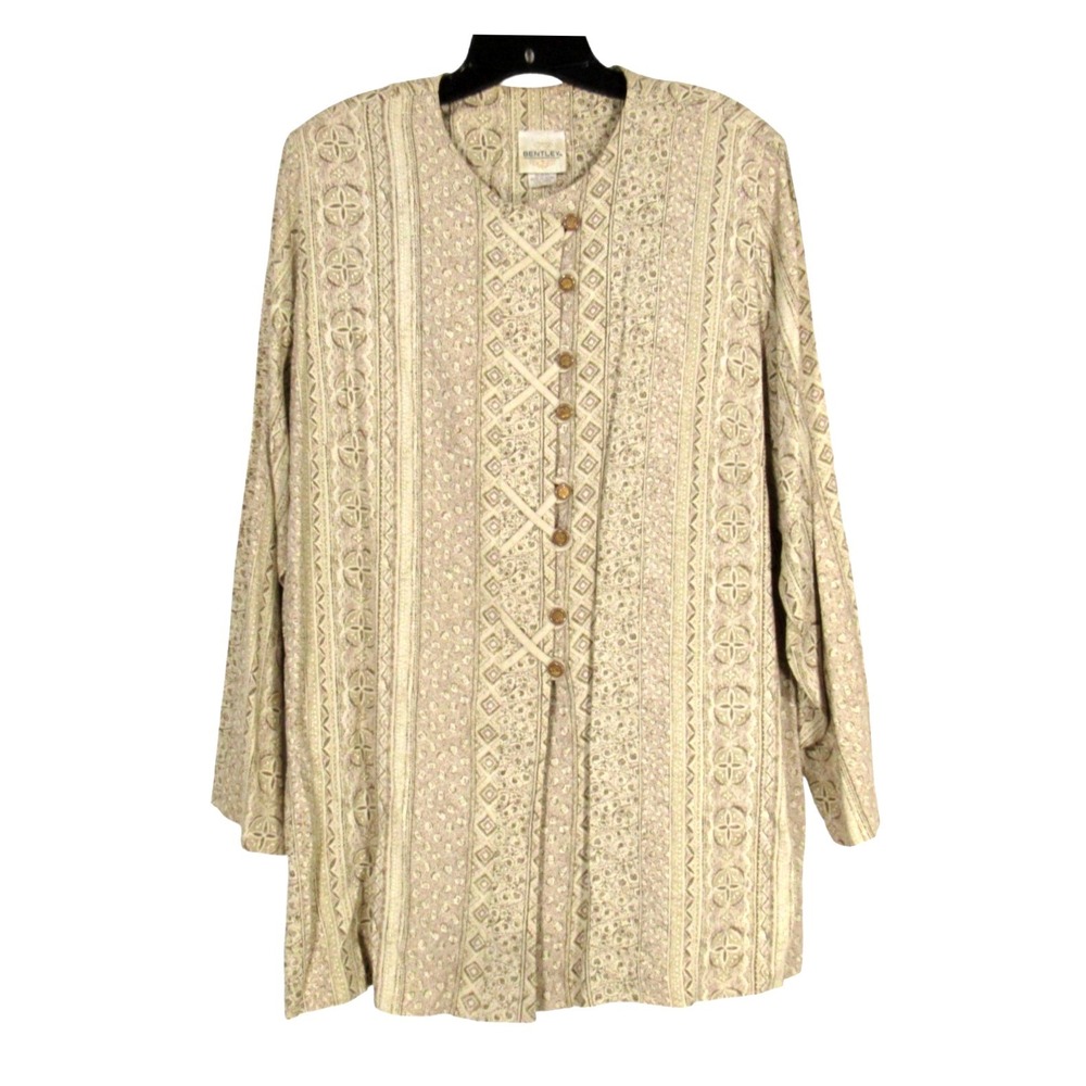 VTG TR BENTLEY Tan CREPE Loop Buttons CRISS-CROSS DETAIL Blouse/Top Sz 18